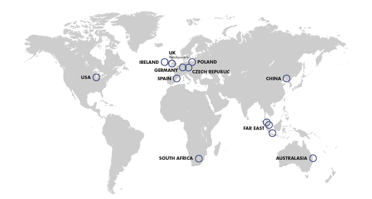 World map showing Invertek Offices
